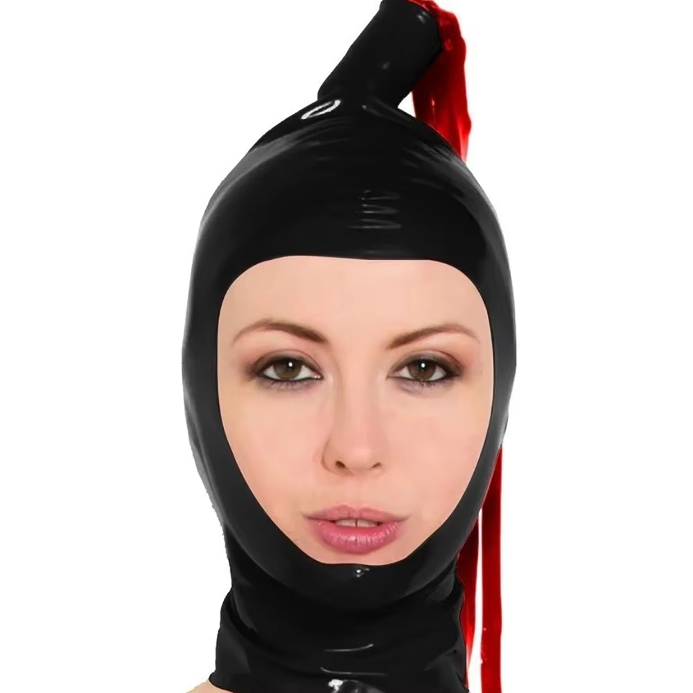 Cosplay Prop Paint - หน้ากากยางสีดำแบบเปิดหน้า พร้อมวิกผมหางม้าแบบยาง สำหรับคอสเพลย์และฮาโลวีน