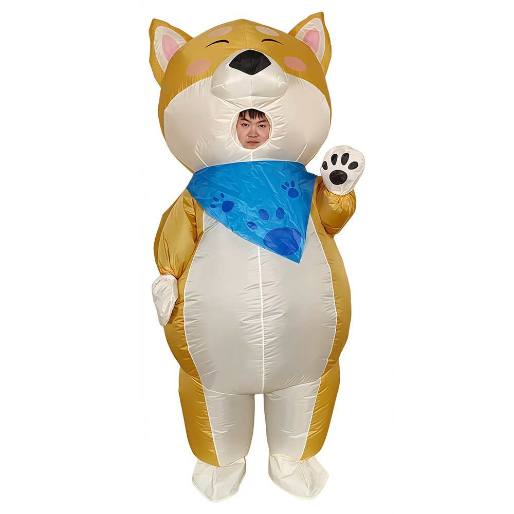 Cosplay Prop Business - ชุดคอสเพลย์สุนัขสีเหลืองพร้อมผ้าพันคอ ชุดเป่าลมสำหรับงานเทศกาล ปาร์ตี้ กิจกรรมทางธุรกิจ ชุดตุ๊กตาการ์ตูน