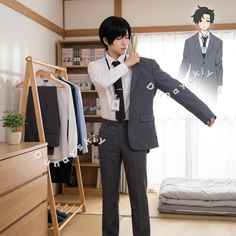 Cosplay Prop Business - ชุดคอสเพลย์ครูเซ็นเซย์ ชุดธุรกิจครบเซ็ต พร้อมบัตรประจำตัว ชุดสูทสีดำ เสื้อโค้ท กางเกง