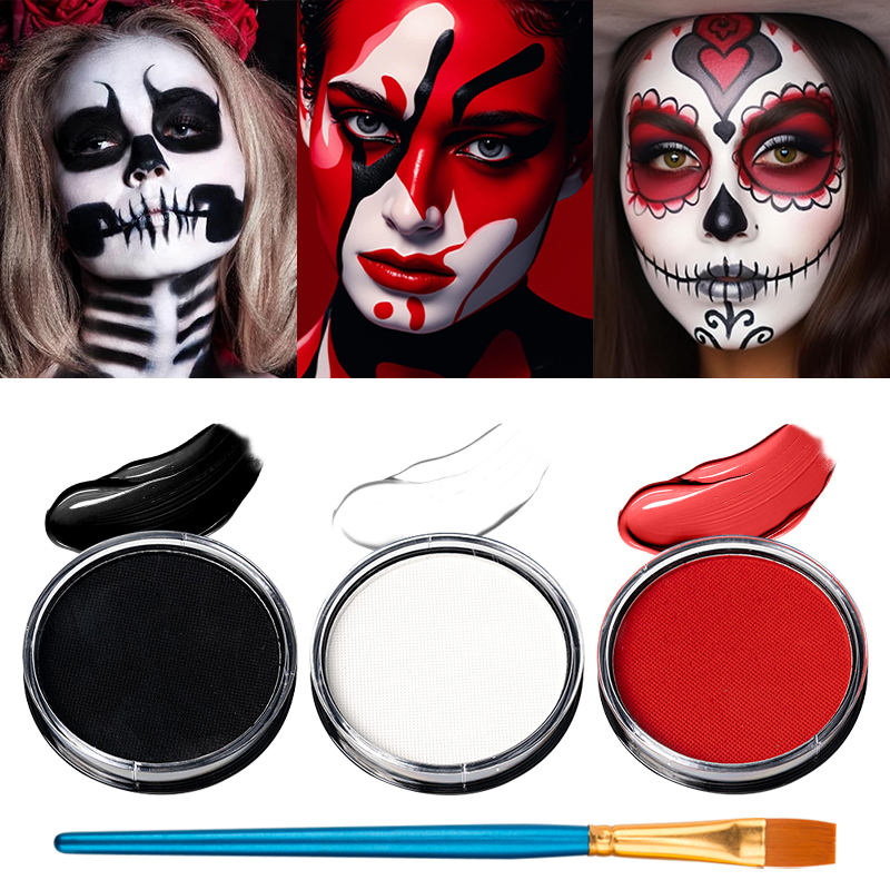 Cosplay Prop Paint - ชุดสีเพ้นท์หน้าแบบน้ำ 3 สี (ดำ ขาว แดง)